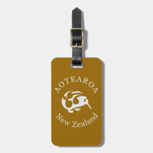 Étiquette À Bagage Grey Kiwi avec Koru, Aotearoa, Nouvelle-Zélande