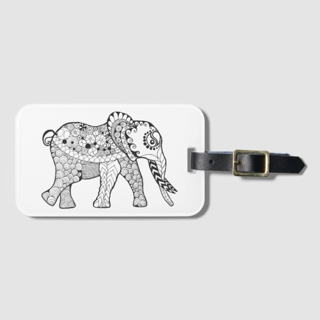 Étiquette À Bagage Griffonnage d'éléphant (Devant Horizontal)