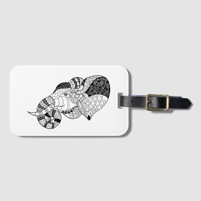 Étiquette À Bagage Griffonnage principal de Zenstyle d'éléphant (Devant Horizontal)