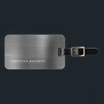 Étiquette À Bagage Gris argenté simple brossé métallique<br><div class="desc">Balise simple brossé métal gris argenté</div>