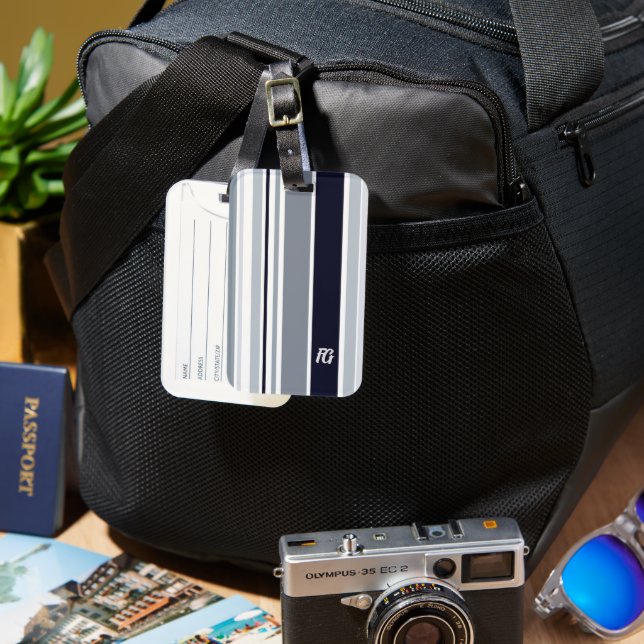 Étiquette À Bagage Gris et blanc rayé (Recto & Verso)