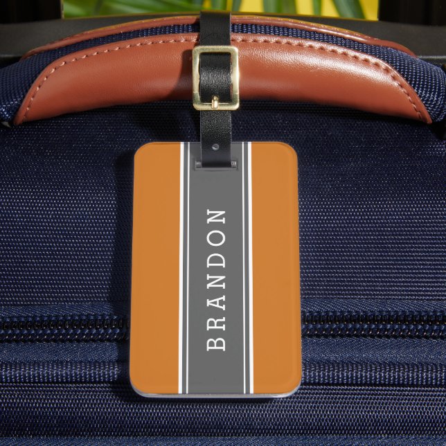 Étiquette À Bagage Gris et brûlé Orange Rugby bande personnalisée Mon (Insitu Rectoal 2)