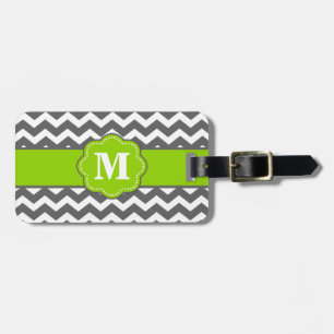 Étiquette À Bagage Gris et chaux Chevron Monoagram