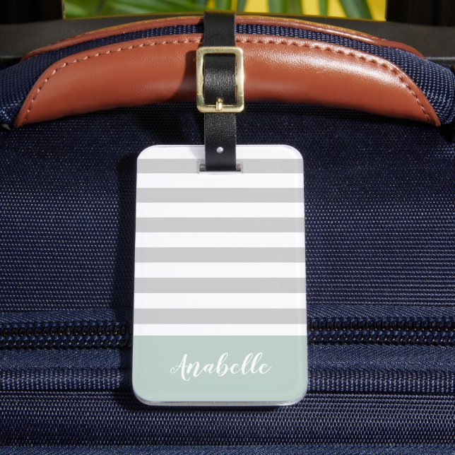 Étiquette À Bagage Gris et pinces Monogramme | Couleurs modifiables (Insitu Rectoal 2)