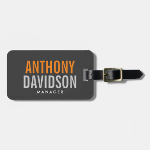 Étiquette À Bagage Gris Moderne Orange Gras Texte Minimaliste Élégant