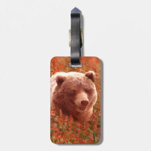 Étiquette À Bagage Grizzly Bear Cub dans Fireweed Peinture Art de la