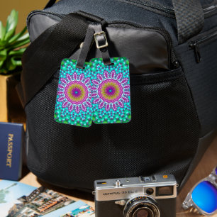 Étiquette À Bagage Groovy Mandala Fractal Bohème de Couleur Bijou