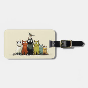 Étiquette À Bagage Groupe de chats colorés – Art de chat fantaisiste