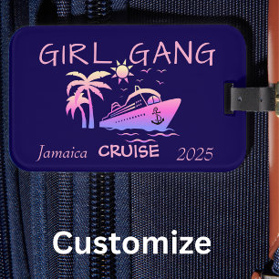 Étiquette À Bagage Groupe de filles en CROISIÈRE  Bleu/Pink Tropical 