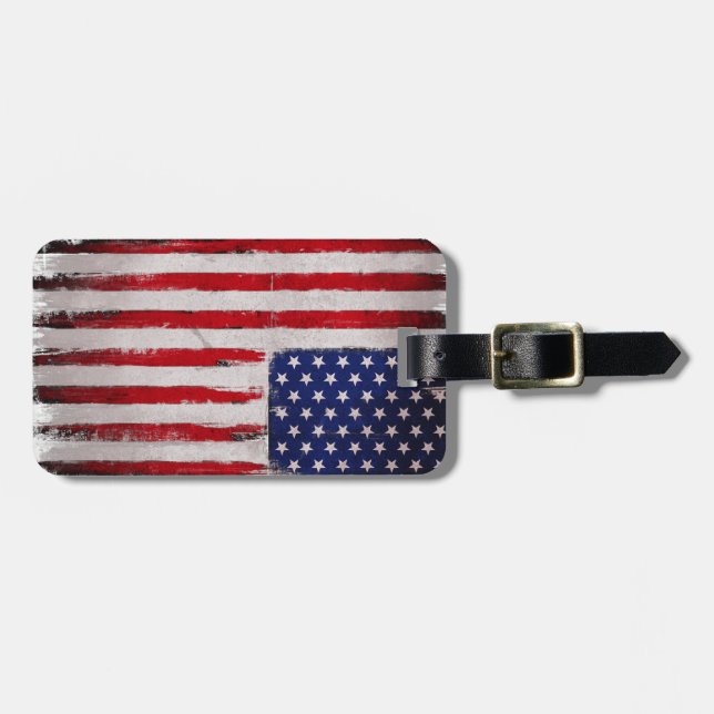 Étiquette À Bagage Grunge de drapeau des Etats-Unis (Devant horizontal)