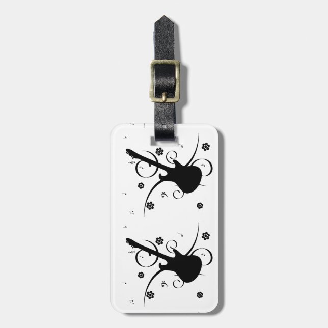 Étiquette À Bagage Guitare Avec Notes Musicales (Devant Vertical)