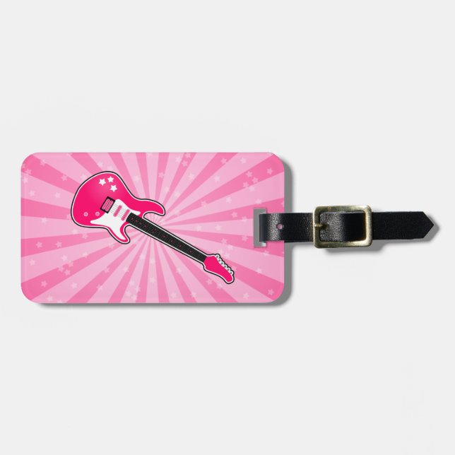 Étiquette À Bagage Guitare électrique rose Girly (Devant horizontal)
