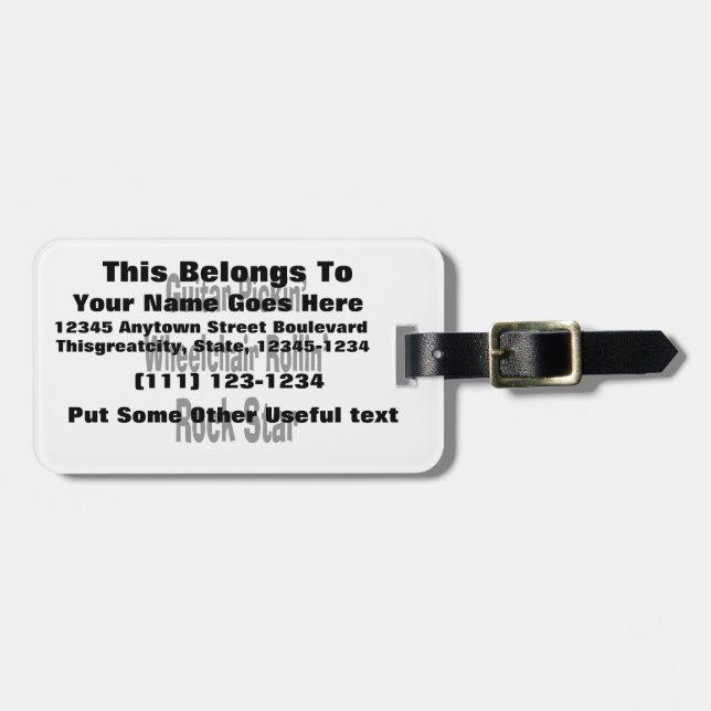 Étiquette À Bagage guitare ramassage fauteuil roulant rouler rockstar (Devant horizontal)
