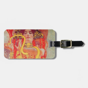 Étiquette À Bagage Gustav Klimt Femme Rouge Peinture de Serpent en Or