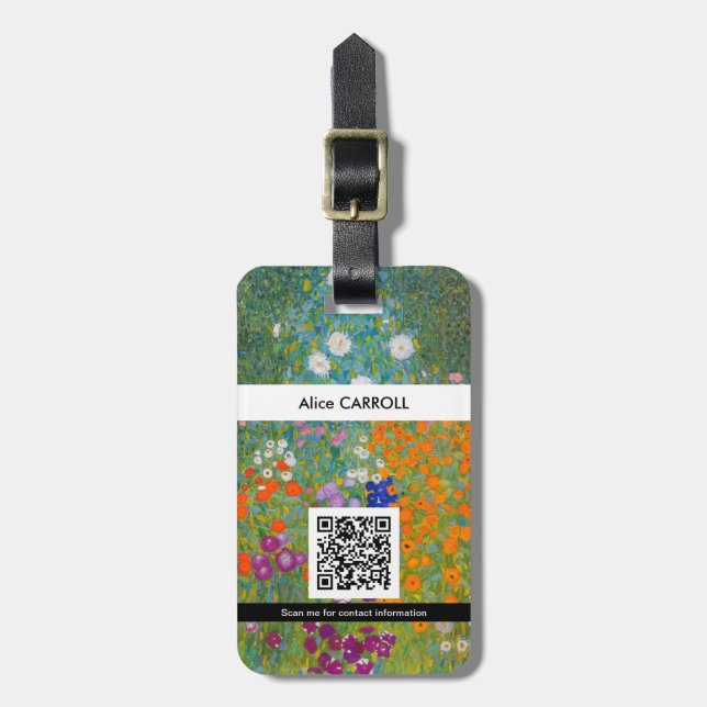 Étiquette À Bagage Gustav Klimt - Jardin des fleurs - Code QR (Devant Vertical)