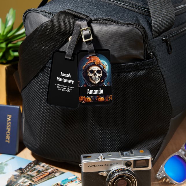 Étiquette À Bagage Halloween squelette déplaisant (Recto & Verso)