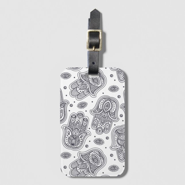 Étiquette À Bagage Hamsa tiré par la main inspiré (Devant Vertical)