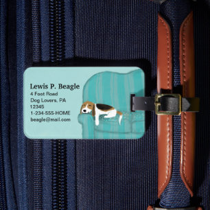 Étiquette À Bagage Happy Couch Beagle   Chien mignon personnalisé
