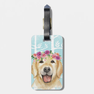 Étiquette À Bagage Happy Flower Animal dans Blue Forest-Dog-Retriever