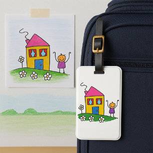Étiquette À Bagage Happy Home Colorful House et Stick Figure