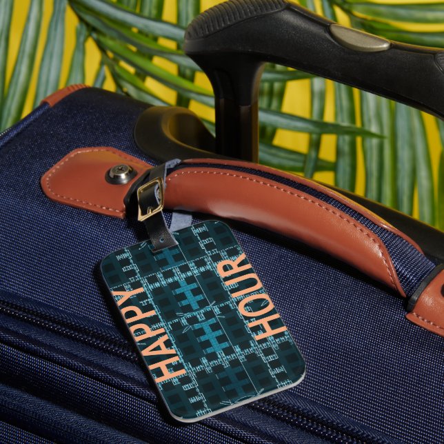 Étiquette À Bagage Happy Hour Texte bleu Vector Art Imprimer (Insitu Rectoal 1)