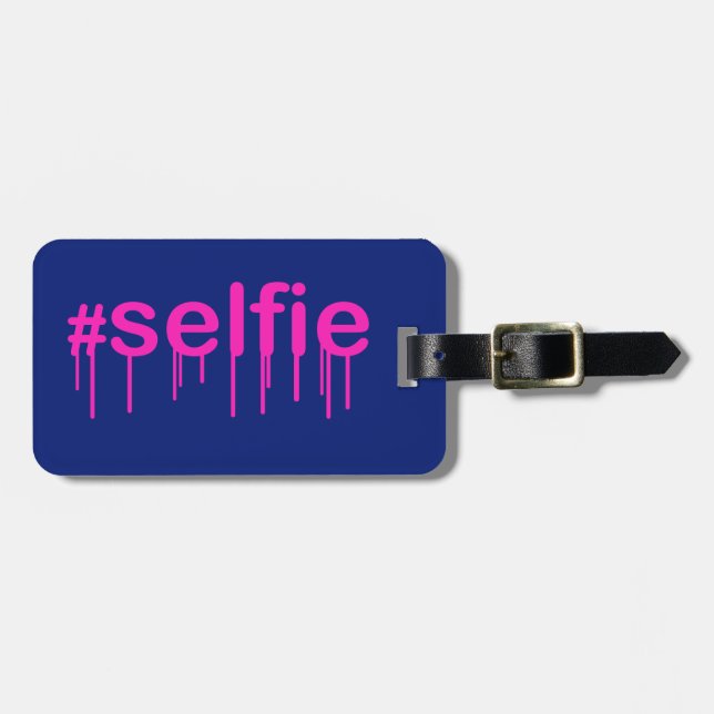 Étiquette À Bagage Hashtag Selfie Drooling en bleu (Devant horizontal)