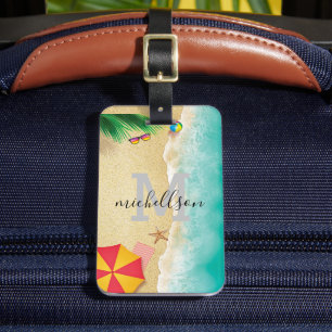 Étiquette À Bagage Hawaii bleu océan & plage de sable photo nom perso