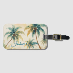 Étiquette À Bagage Hawaii Palmiers Calligraphie Simple Nom Profession