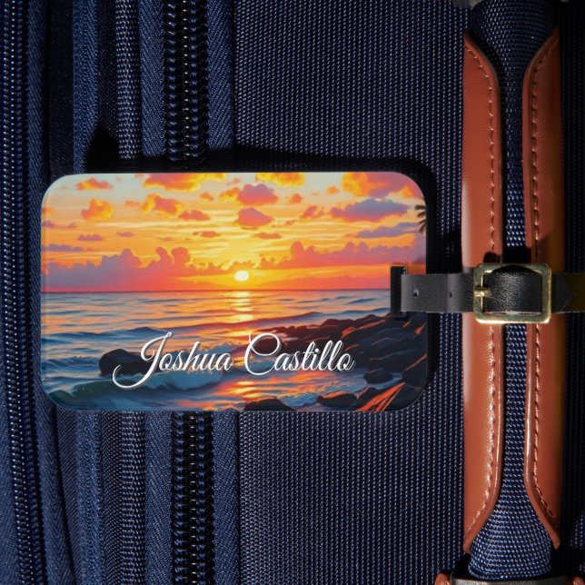 Étiquette À Bagage Hawaii Sunset Calligraphy Simple Professional Name (Insitu Rectoal 4)