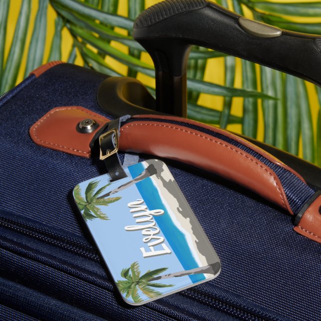 Étiquette À Bagage Hawaii Tropical Palm Tree Beach Personalized  (Insitu Rectoal 1)