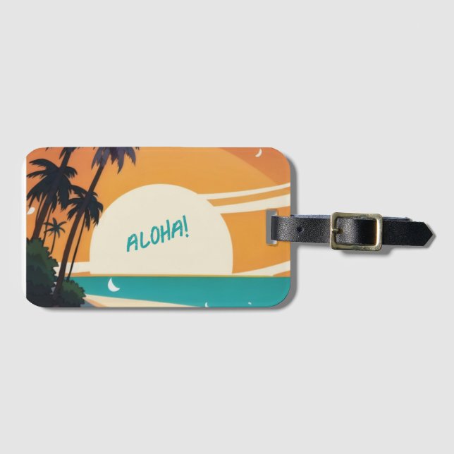 Étiquette À Bagage Hawaiian/Aloha/Tropical/plage (Devant Horizontal)