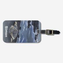 Hawaiian Sea Turtle Black Sand Beach Luggage Tag