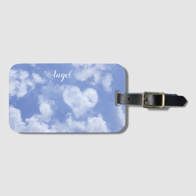 Étiquette À Bagage Heart Cloud Ciel mignon Amusant Moderne Bleu Nom P (Devant Horizontal)