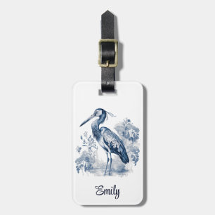 Étiquette À Bagage Herbe d'art de style Delft bleu et blanc avec fleu