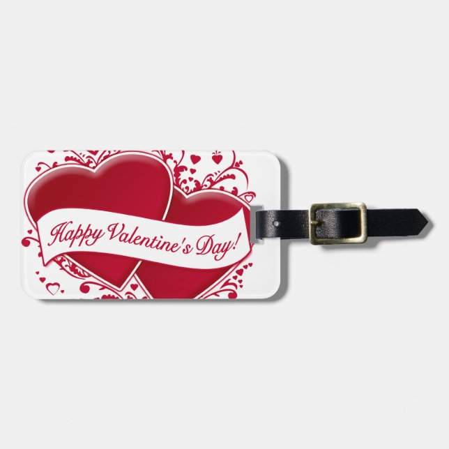Étiquette À Bagage Heureuse Sainte-Valentin ! Coeurs rouges (Devant horizontal)