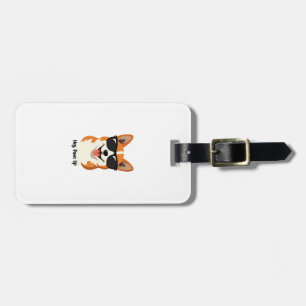 Étiquette À Bagage Hey Vintage, Patte en l'air Corgi avec Lunettes de