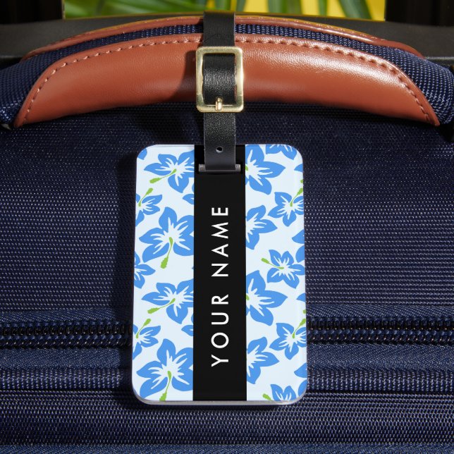 Étiquette À Bagage Hibiscus bleu, Fleurs bleues, Votre nom (Insitu Rectoal 2)