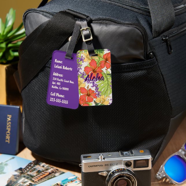 Étiquette À Bagage Hibiscus et orchidées hawaïens tropicaux de Keleah (Recto & Verso)