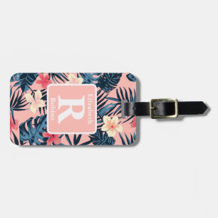 Étiquette À Bagage Hibiscus rose tropical personnalisé Monogramme