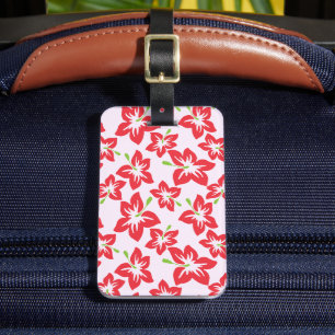 Étiquette À Bagage Hibiscus Rouge, Fleurs Rouges, Motif De Fleurs