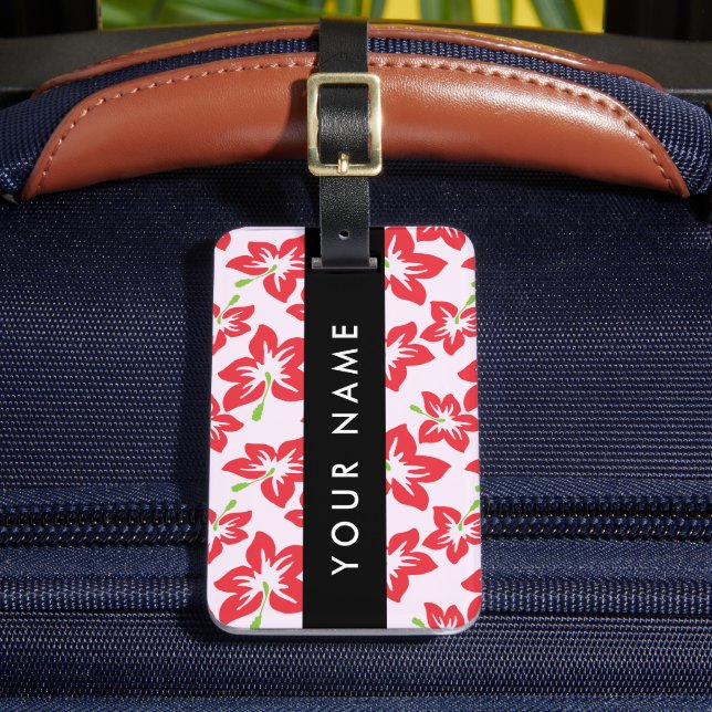 Étiquette À Bagage Hibiscus rouge, Fleurs rouges, Votre nom (Insitu Rectoal 2)