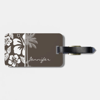 Étiquette À Bagage Hibiscus Tropical Taupe foncé; Palme d'été