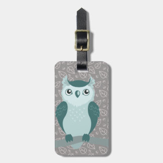 Étiquette À Bagage Hibou à cornes mignon - vert de menthe