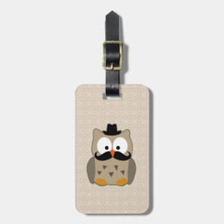 Étiquette À Bagage Hibou avec Moustache et Casquette