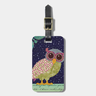 Étiquette À Bagage Hibou de motif d'art populaire la nuit
