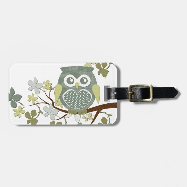 Étiquette À Bagage Hibou de point de polka dans l'arbre (Devant horizontal)