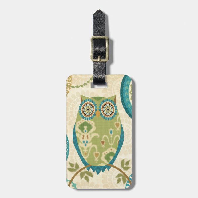 Étiquette À Bagage Hibou décoratif avec des conceptions circulaires (Devant Vertical)