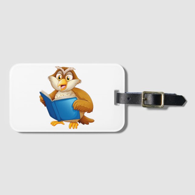 Étiquette À Bagage Hibou Sage Livre de Lecture (Devant Horizontal)