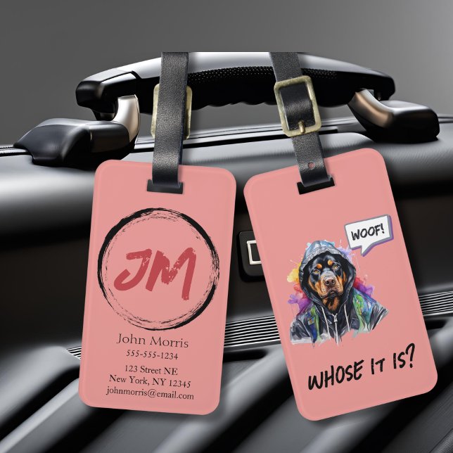 Étiquette À Bagage Hip hop rose Rottweiler (Pink hip hop Rottweiller luggage tag
)