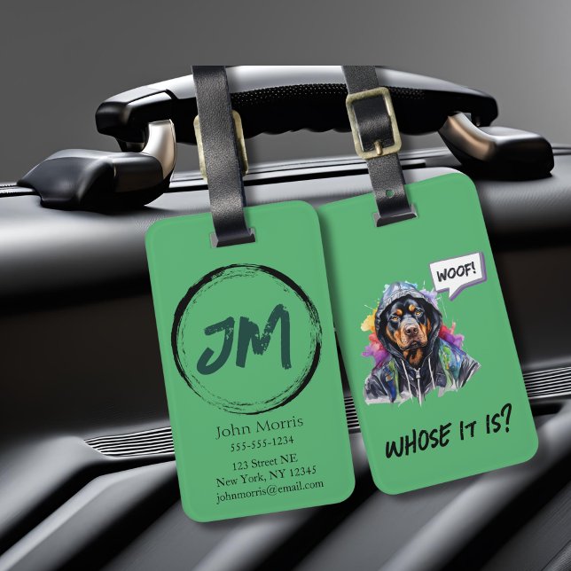 Étiquette À Bagage Hip hop vert Rottweiler (Green hip hop rottwieller luggage tag
)